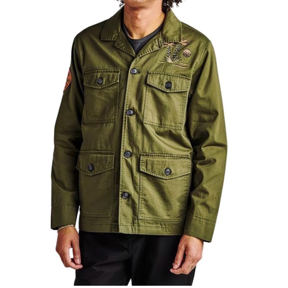 Roark mens green utility jacket denim large Scorpions of The Sahara Embroidered